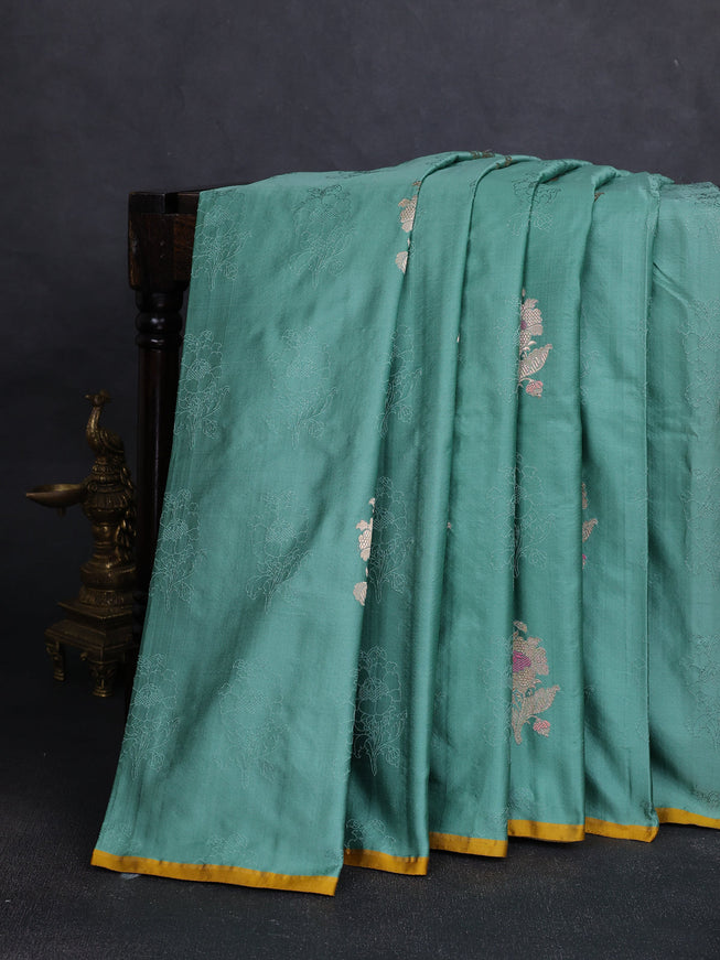 Teal Green Banarasi Tanchoi Silk Saree