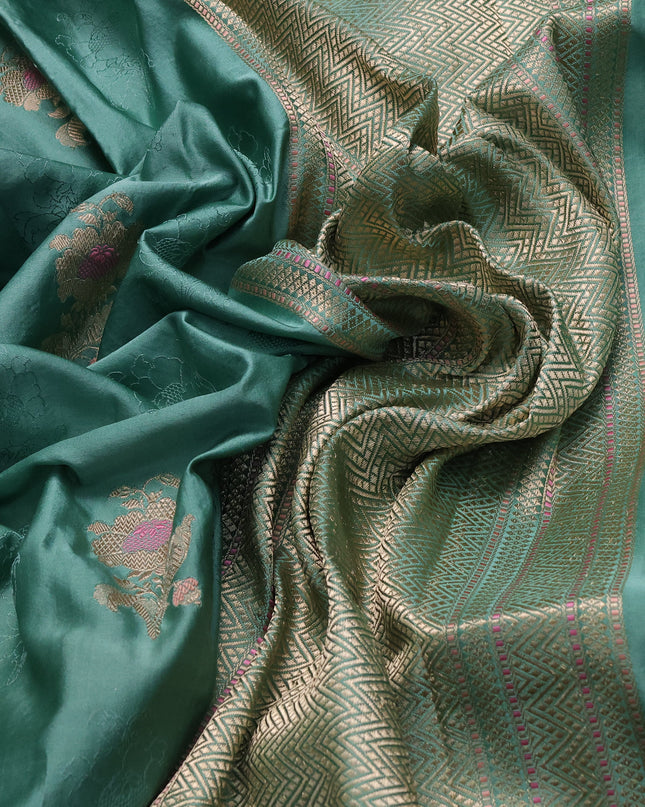 Teal Green Banarasi Tanchoi Silk Saree