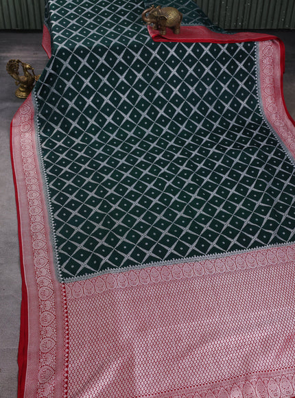 Green-Red Banarasi Mushru Silk Saree
