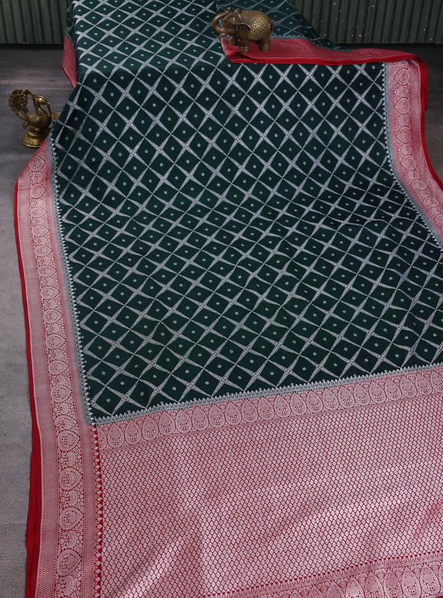 Green-Red Banarasi Mushru Silk Saree