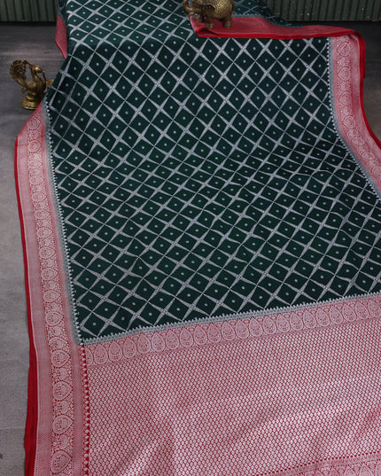 Green-Red Banarasi Mushru Silk Saree