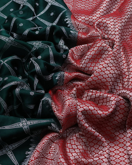 Green-Red Banarasi Mushru Silk Saree