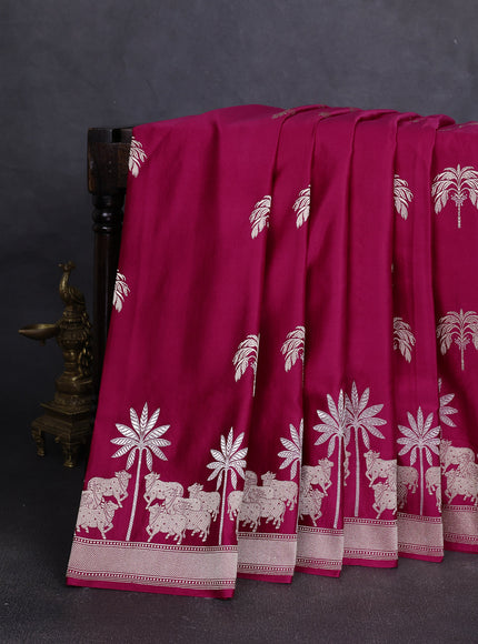 Dark Pink Banarasi Mushru Silk Saree