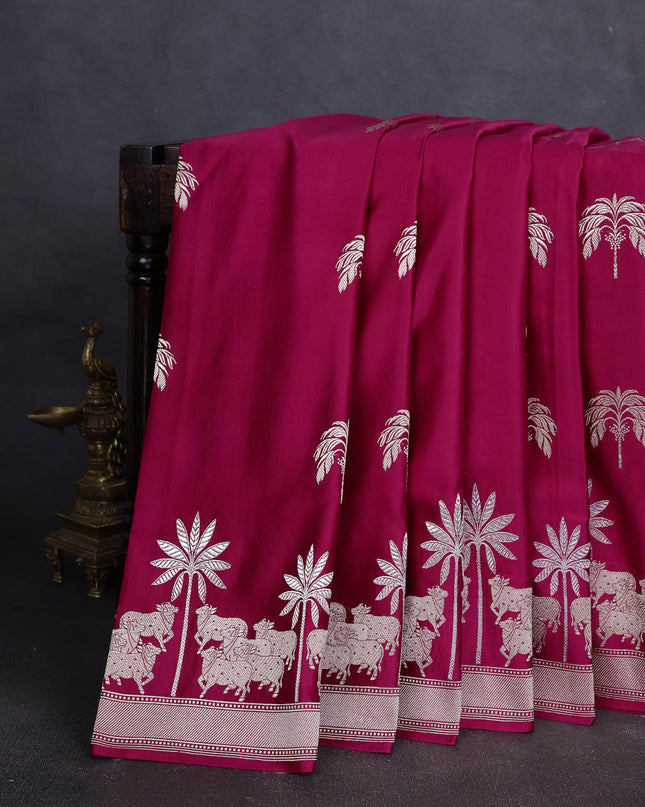 Dark Pink Banarasi Mushru Silk Saree