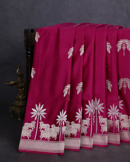 Dark Pink Banarasi Mushru Silk Saree