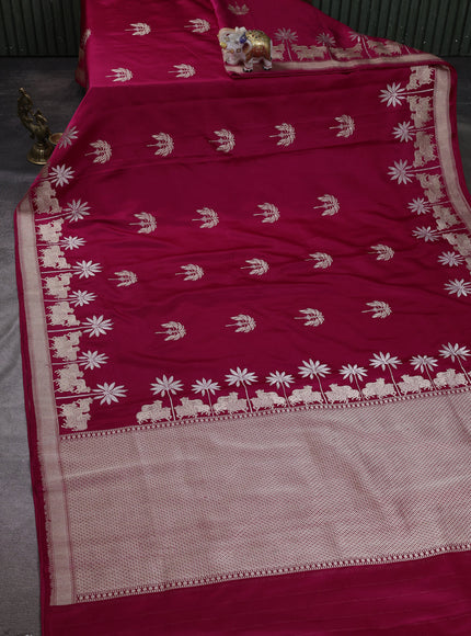 Dark Pink Banarasi Mushru Silk Saree