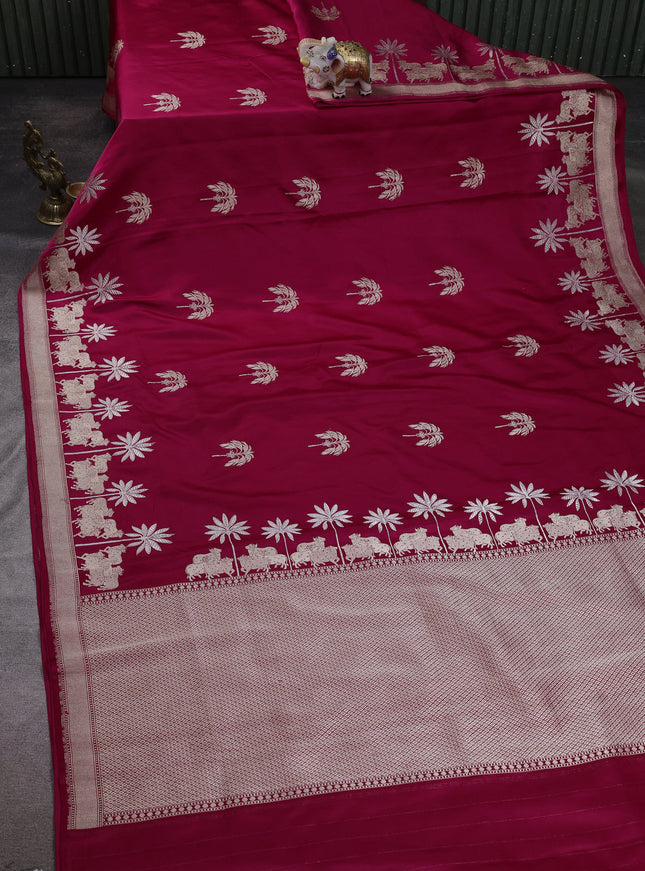 Dark Pink Banarasi Mushru Silk Saree