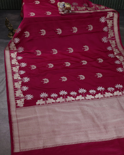 Dark Pink Banarasi Mushru Silk Saree