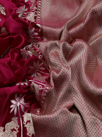 Dark Pink Banarasi Mushru Silk Saree