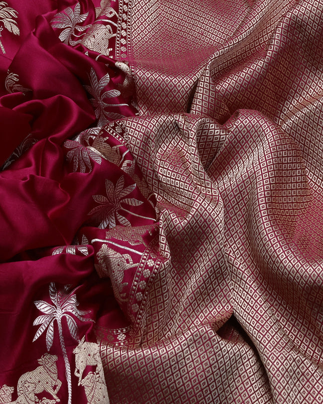 Dark Pink Banarasi Mushru Silk Saree