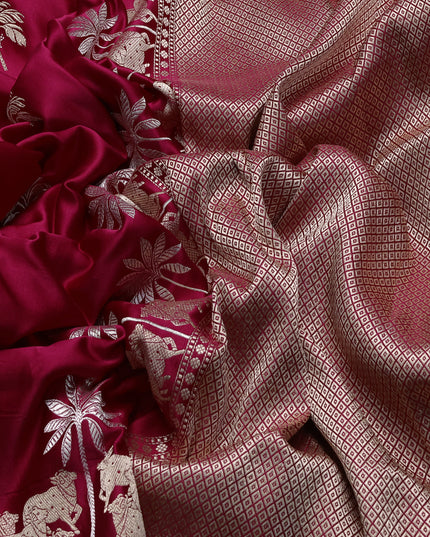 Dark Pink Banarasi Mushru Silk Saree