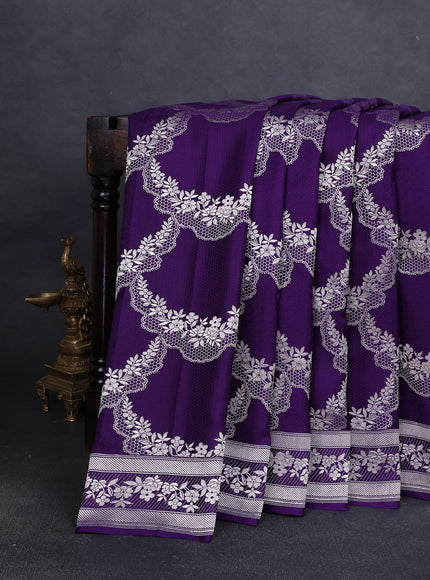 Violet Banarasi Mushru Silk Saree