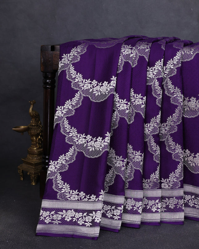 Violet Banarasi Mushru Silk Saree