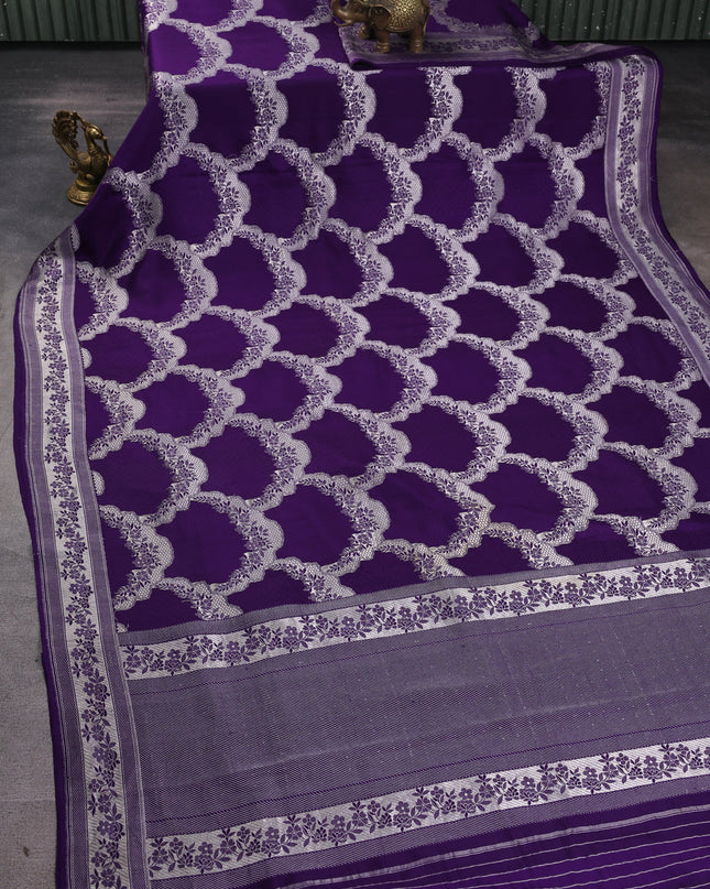 Violet Banarasi Mushru Silk Saree