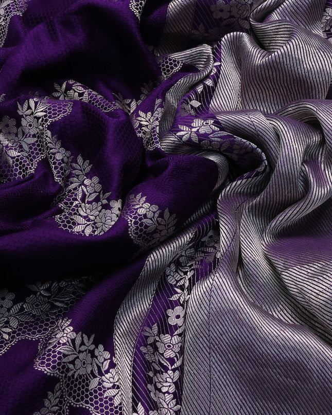 Violet Banarasi Mushru Silk Saree
