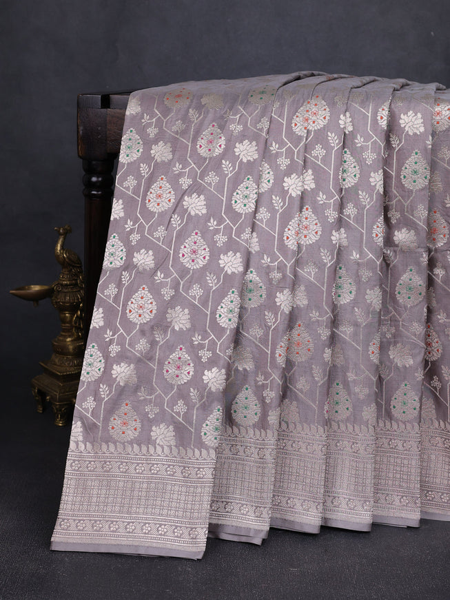 Grey Banarasi Silk Saree