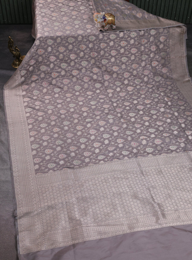 Grey Banarasi Silk Saree