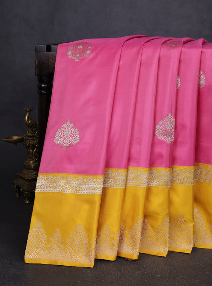 Coral Pink-Yellow Banarasi Silk Saree