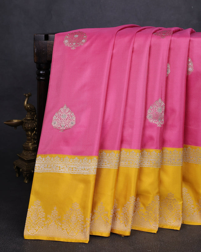 Coral Pink-Yellow Banarasi Silk Saree