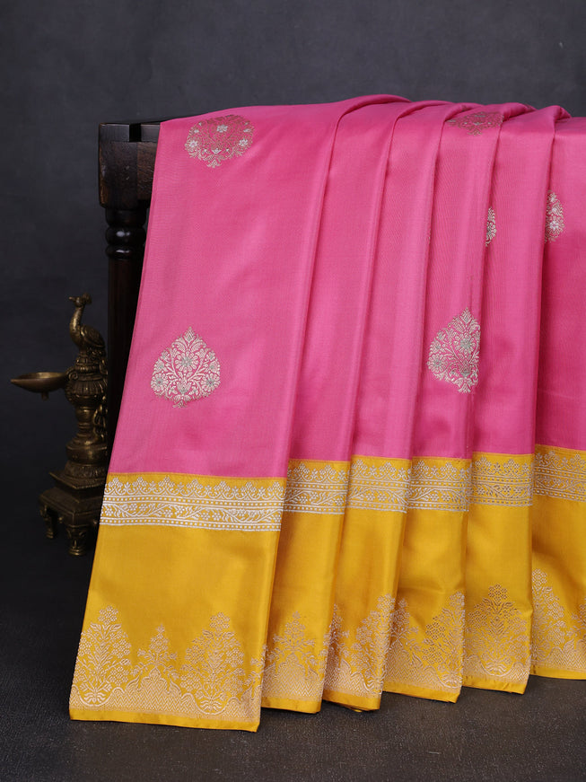 Coral Pink-Yellow Banarasi Silk Saree