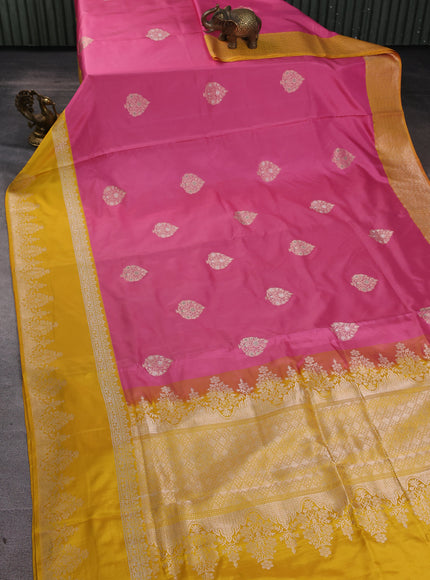 Coral Pink-Yellow Banarasi Silk Saree