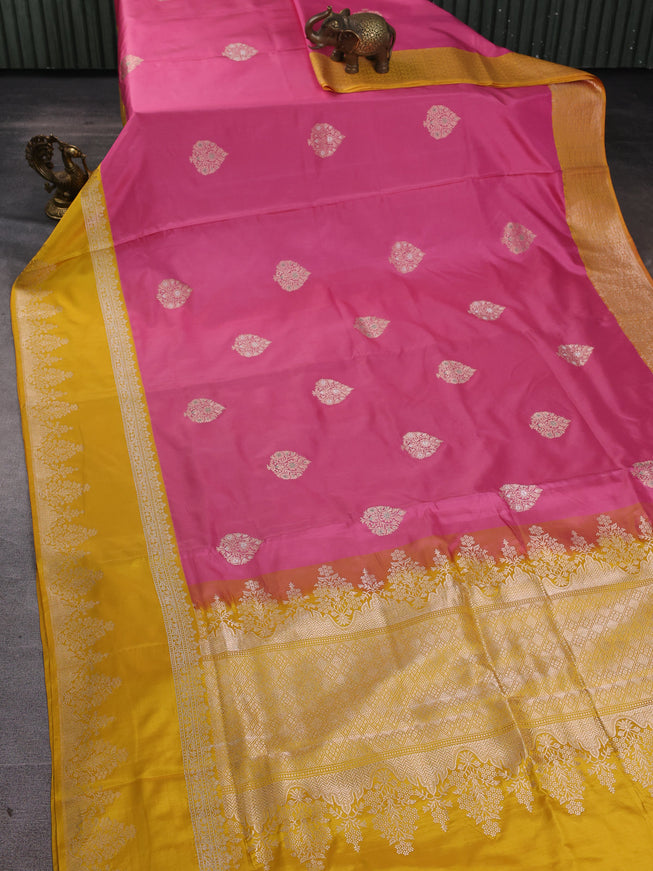 Coral Pink-Yellow Banarasi Silk Saree