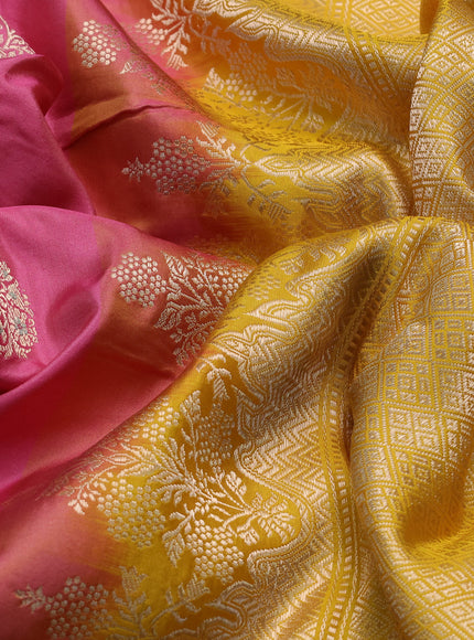 Coral Pink-Yellow Banarasi Silk Saree