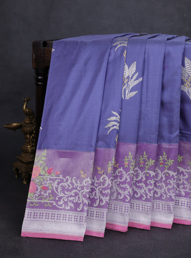Pastel Blue-Lavender Banarasi Silk Saree