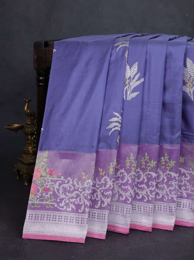 Pastel Blue-Lavender Banarasi Silk Saree