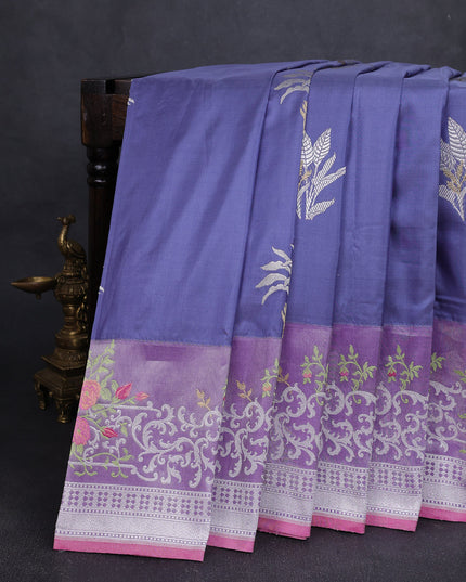 Pastel Blue-Lavender Banarasi Silk Saree