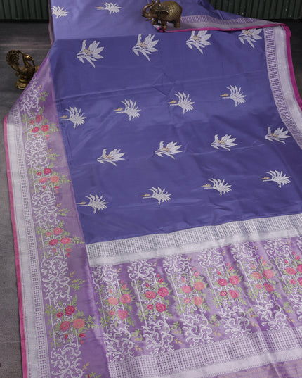 Pastel Blue-Lavender Banarasi Silk Saree
