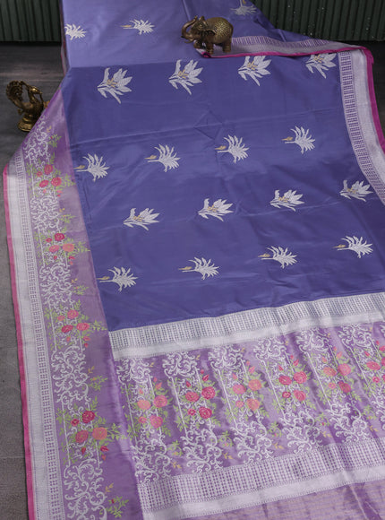 Pastel Blue-Lavender Banarasi Silk Saree