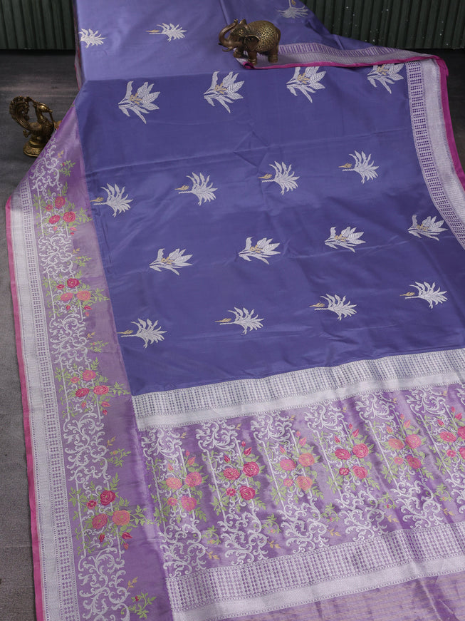 Pastel Blue-Lavender Banarasi Silk Saree