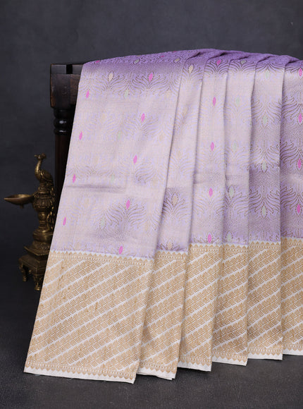 Lavender-Off White Banarasi Silk Saree