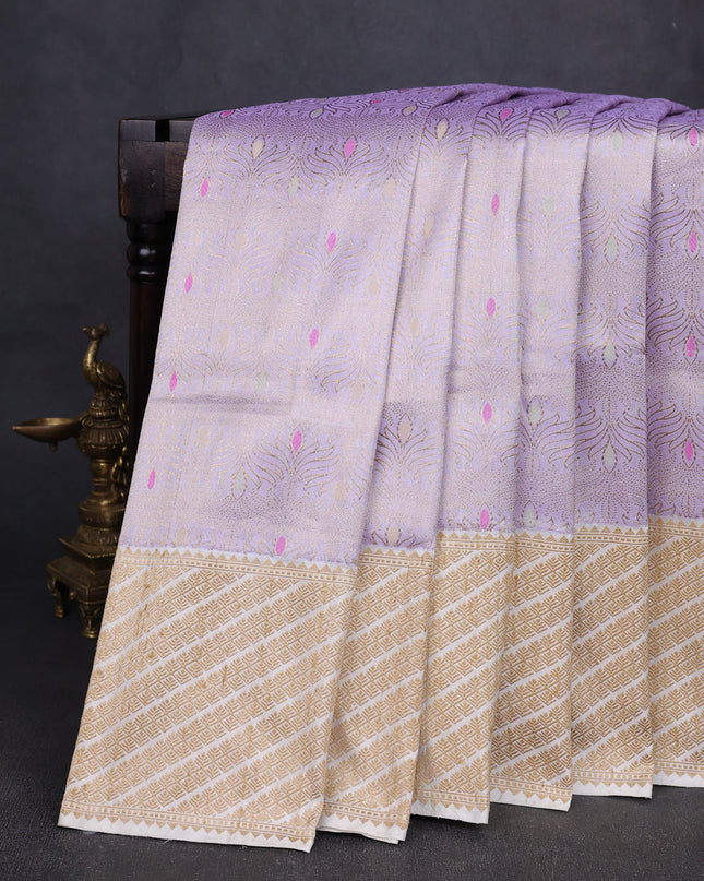 Lavender-Off White Banarasi Silk Saree