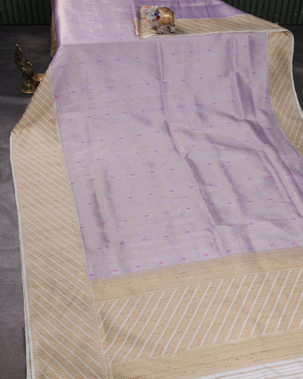 Lavender-Off White Banarasi Silk Saree