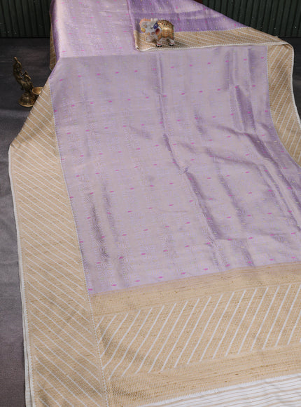 Lavender-Off White Banarasi Silk Saree