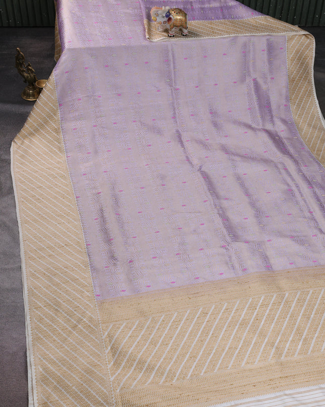 Lavender-Off White Banarasi Silk Saree