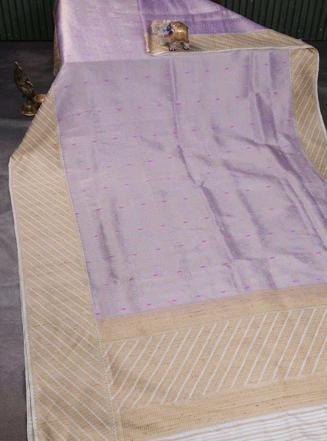 Lavender-Off White Banarasi Silk Saree