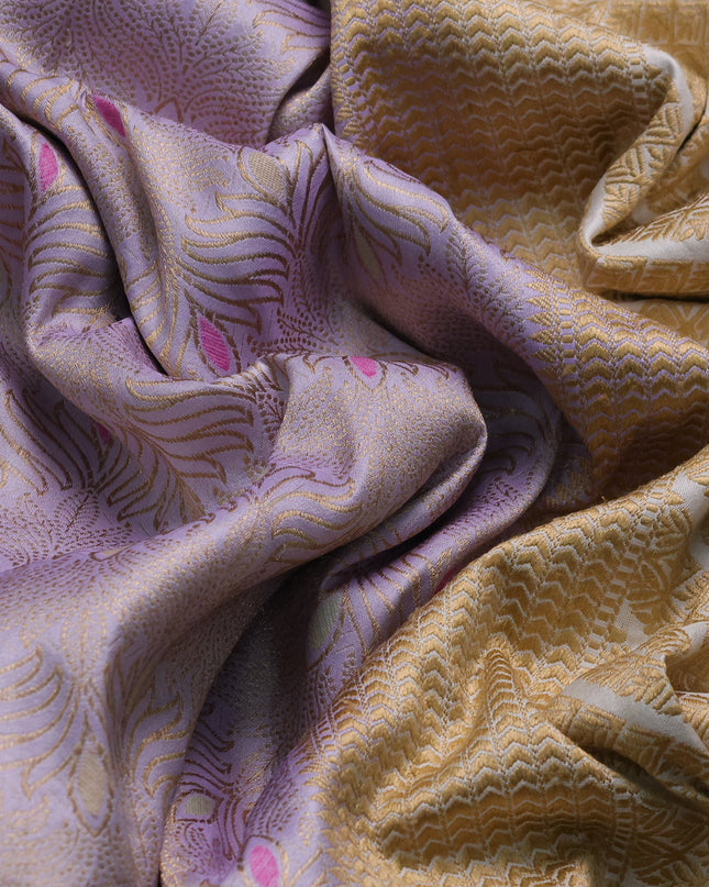 Lavender-Off White Banarasi Silk Saree
