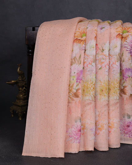 Peach Organza Printed Silk Saree
