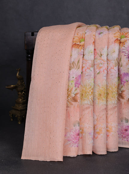 Peach Organza Printed Silk Saree