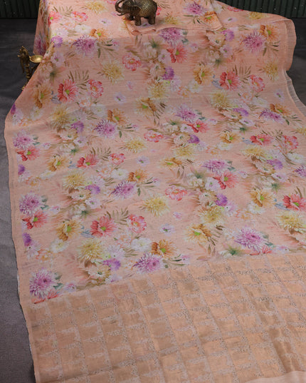 Peach Organza Printed Silk Saree