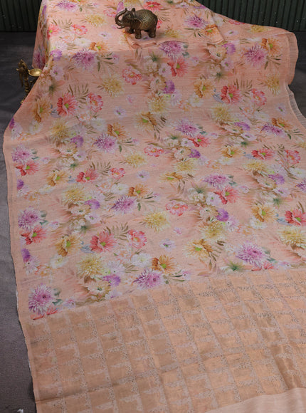 Peach Organza Printed Silk Saree