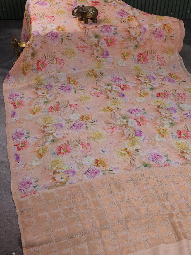 Peach Organza Printed Silk Saree