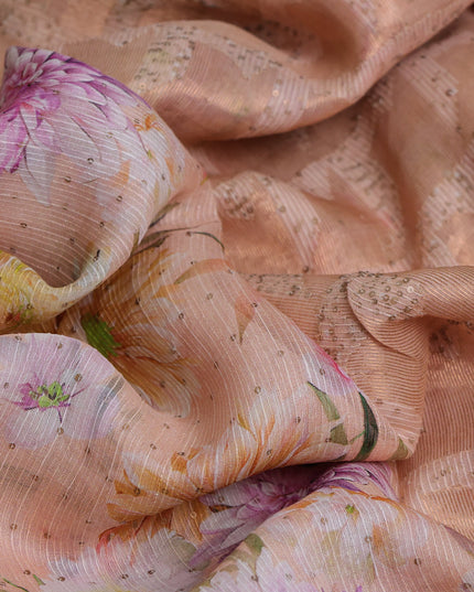Peach Organza Printed Silk Saree
