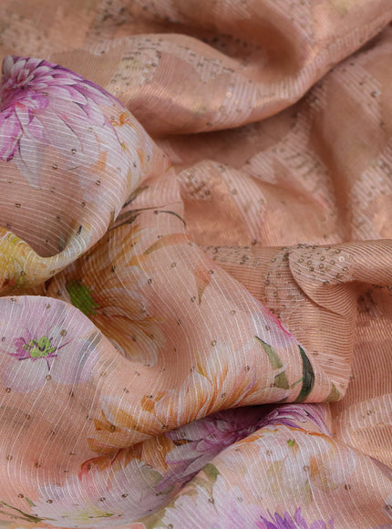 Peach Organza Printed Silk Saree