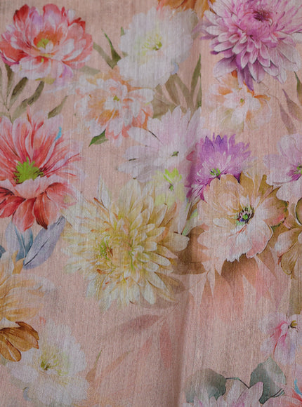 Peach Organza Printed Silk Saree