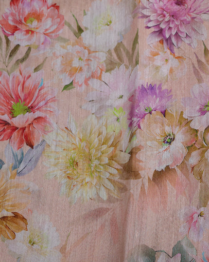 Peach Organza Printed Silk Saree