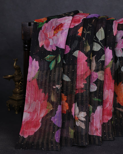 Black Organza Printed Silk Saree